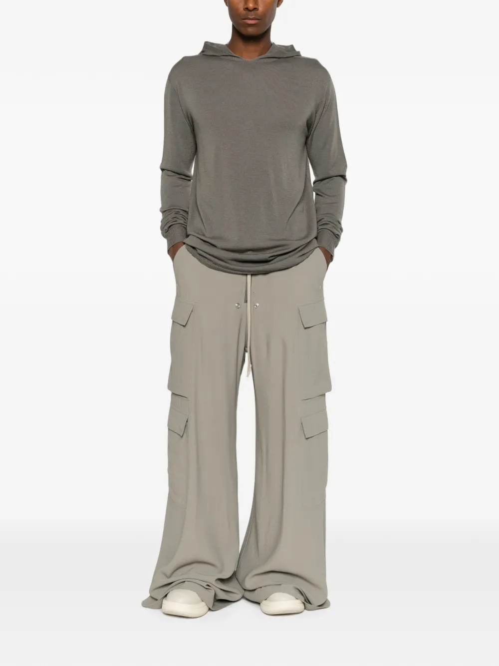 Rick Owens Oversized fijngebreide hoodie Grijs