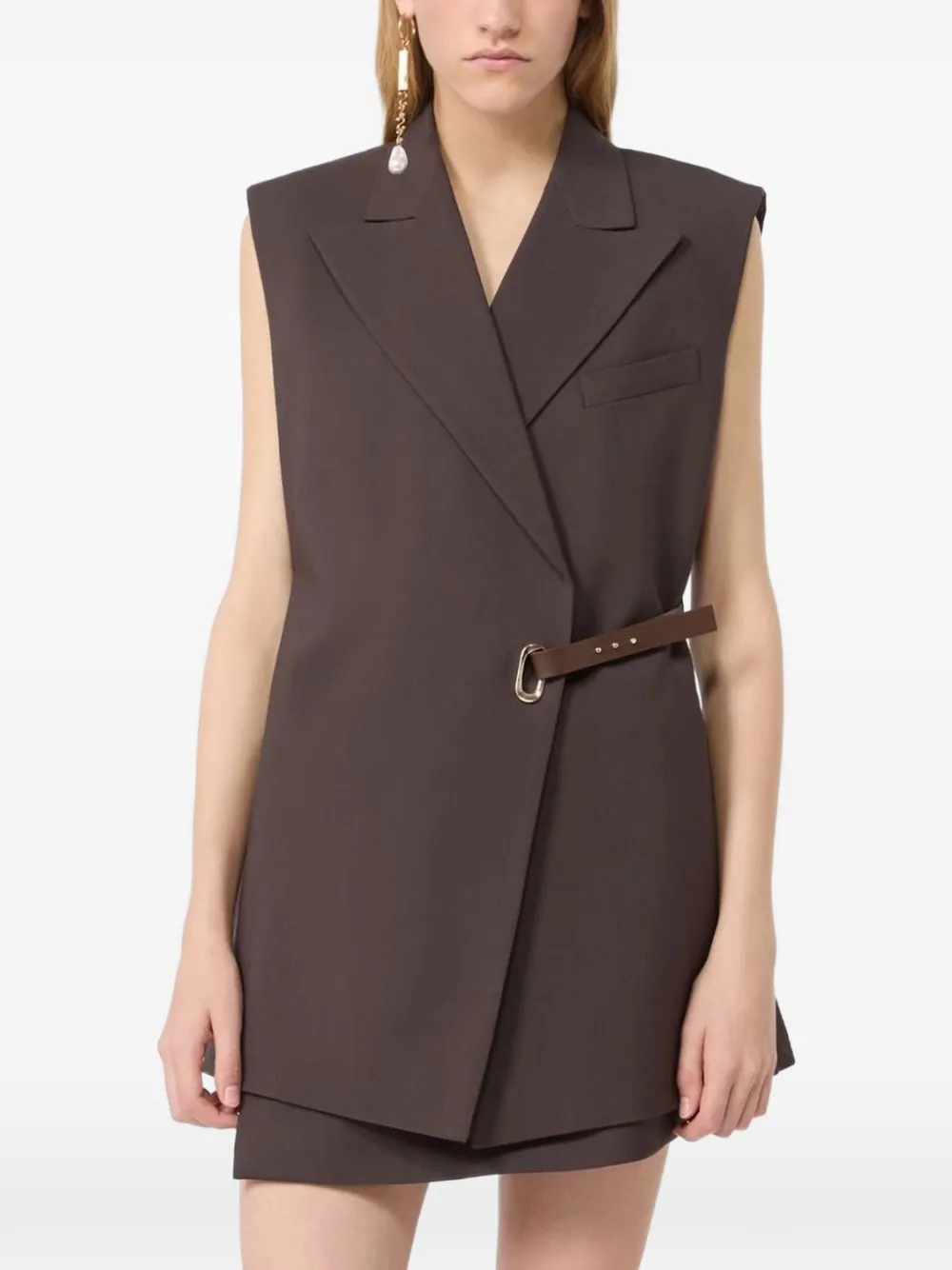 Sportmax Mouwloze stretch viscose blazer chocolade Bruin