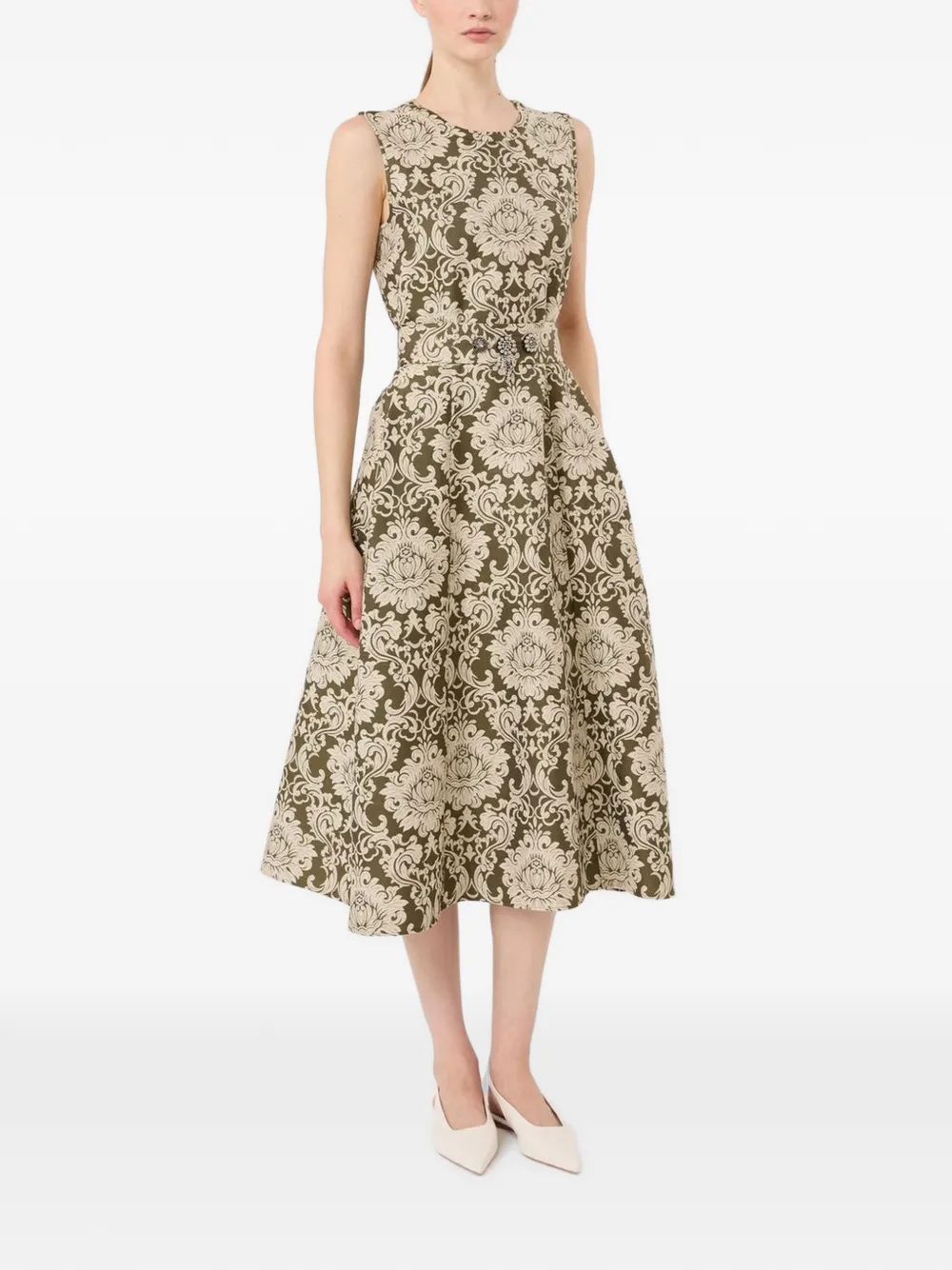 'S Max Mara Mouwloze midi-jurk met Damask-print Groen