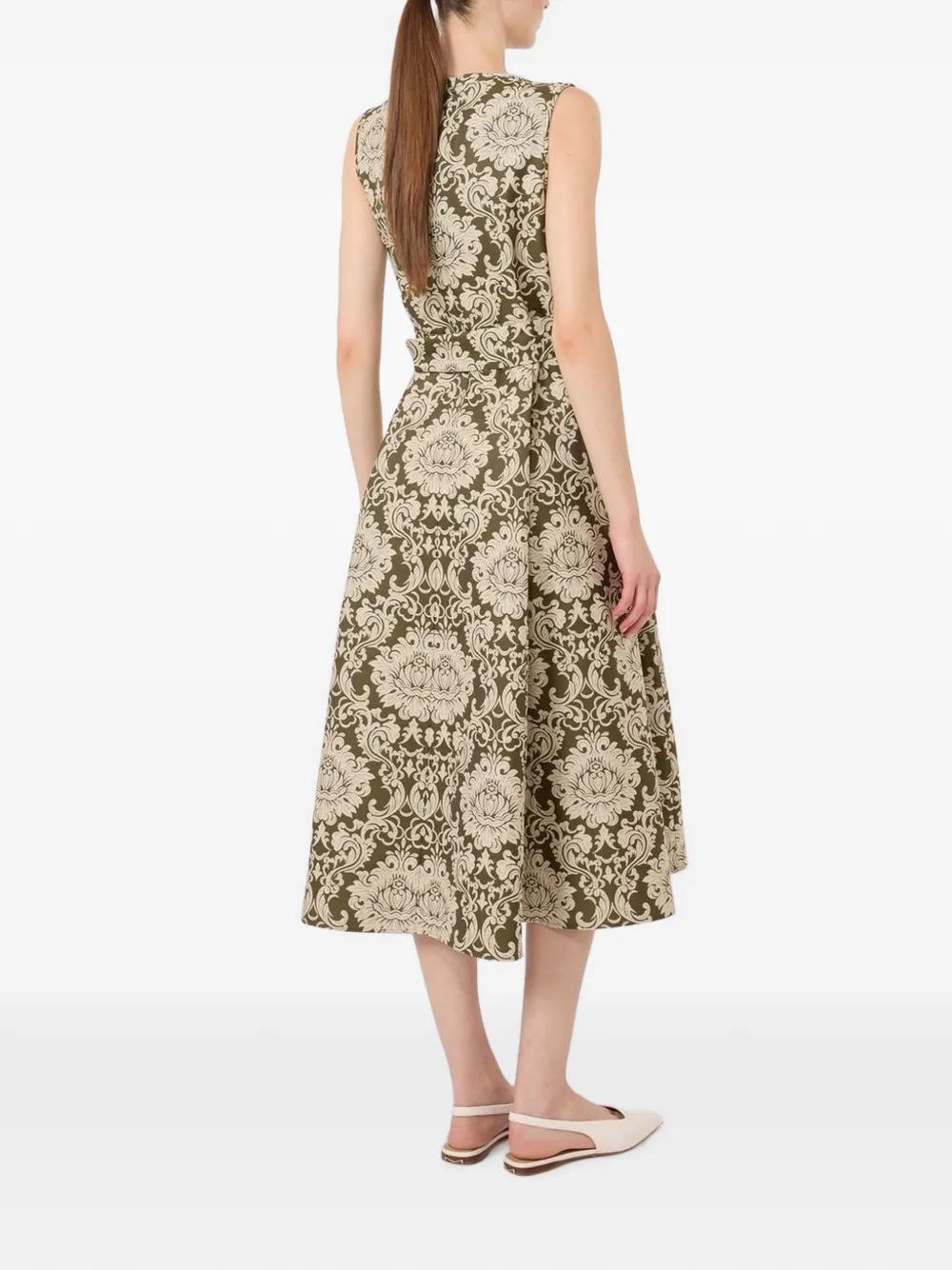 'S Max Mara Mouwloze midi-jurk met Damask-print Groen