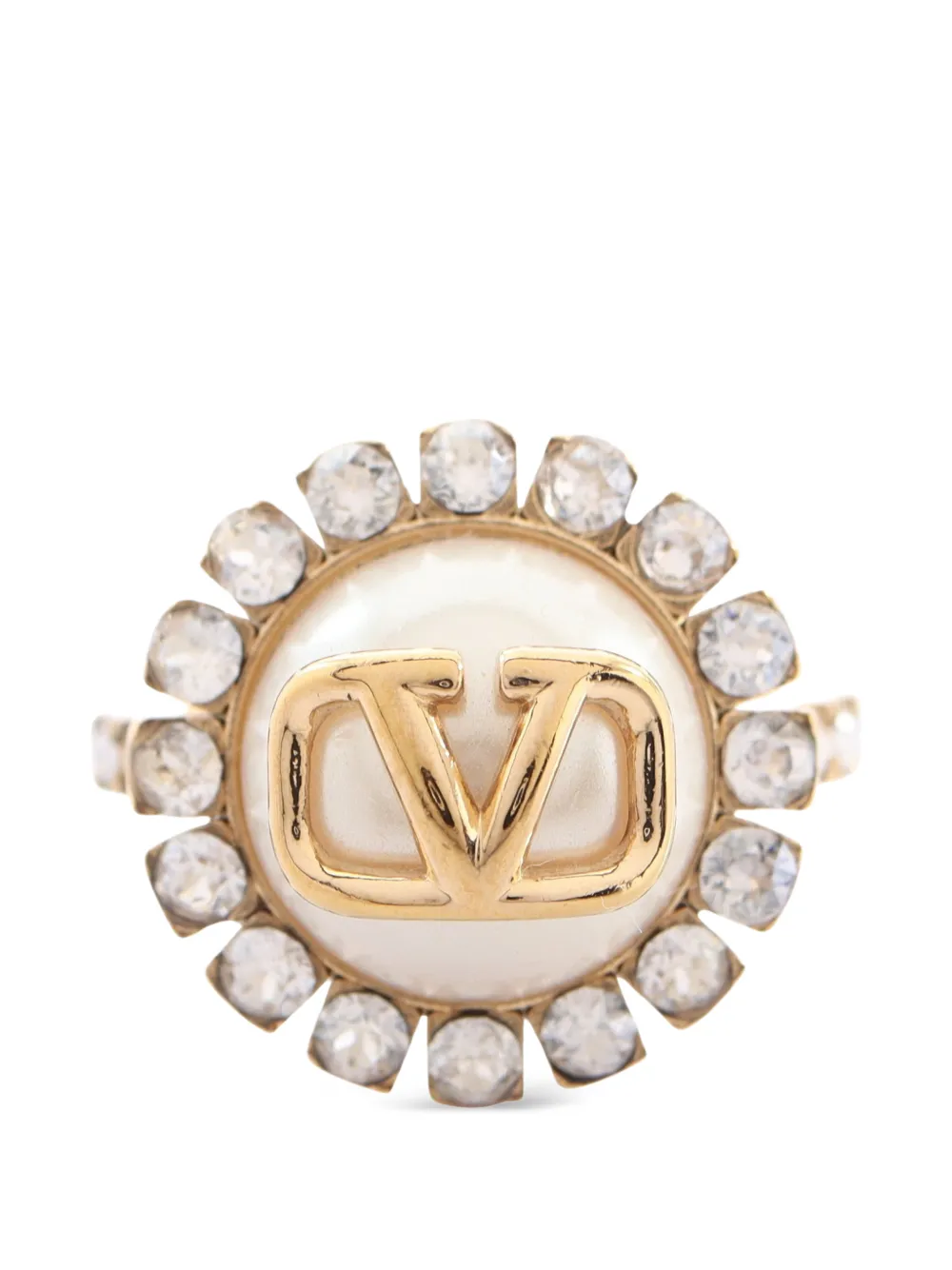 Valentino Garavani Pre-Owned 2010s VLogo rhinestone-embellished ring - Gold