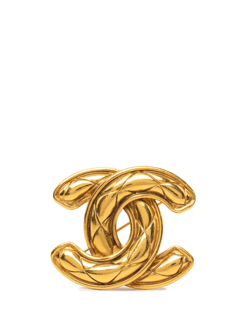 CHANEL Pre-Owned 1970-1980 Gold Plated Quilted CC Brooch costume brooch
