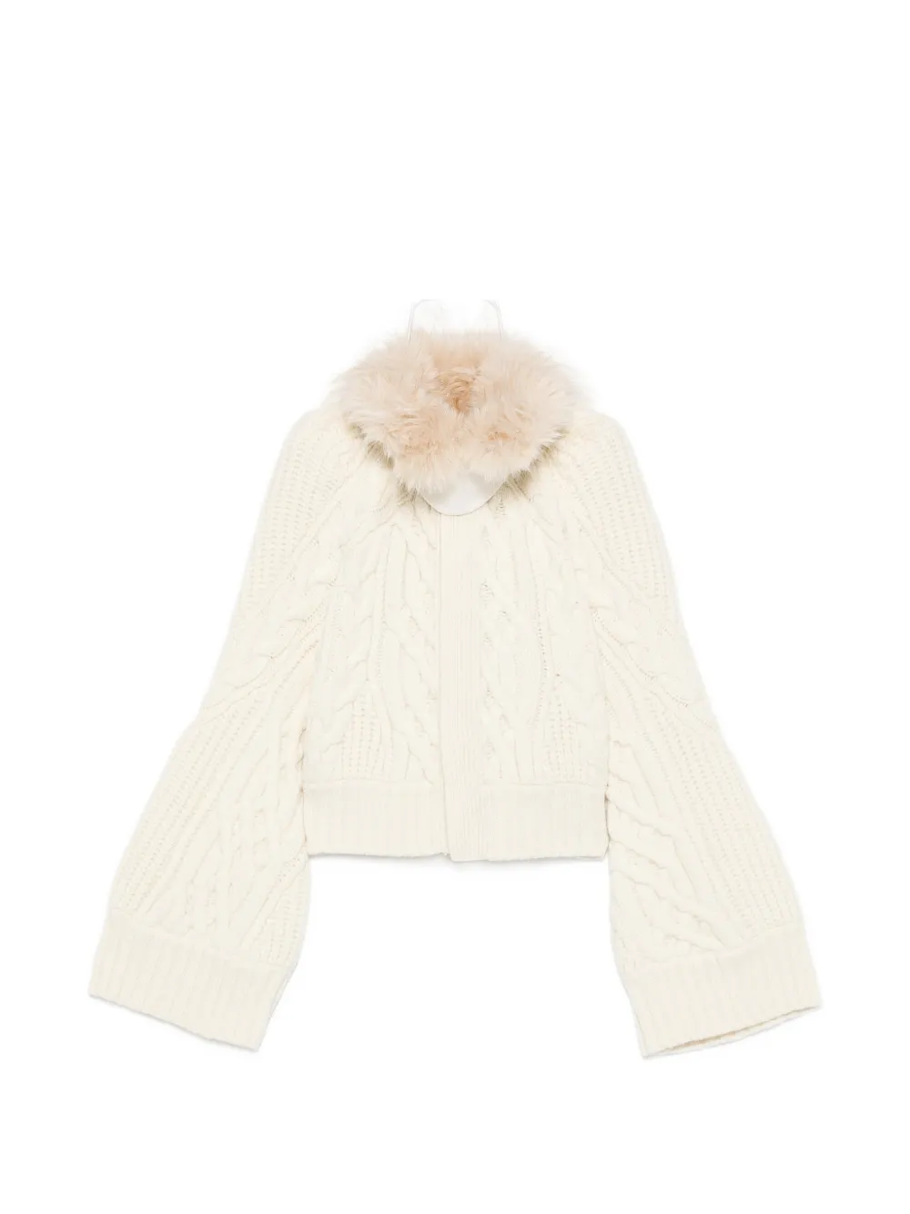 sacai cable-knit faux-fur-trim cardigan - Nude