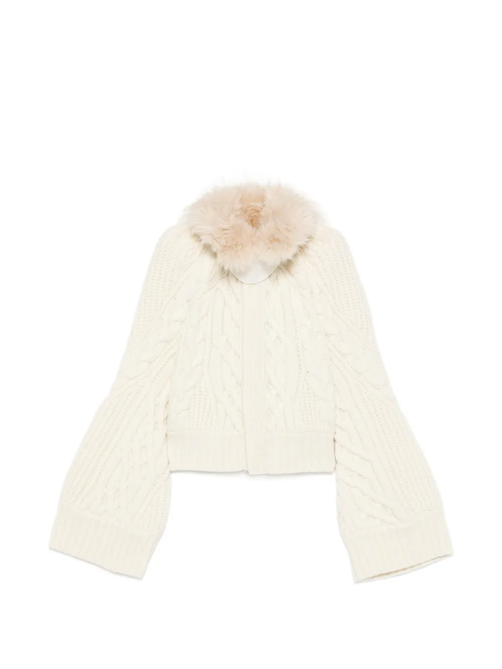 sacai cable-knit faux-fur-trim cardigan · 2