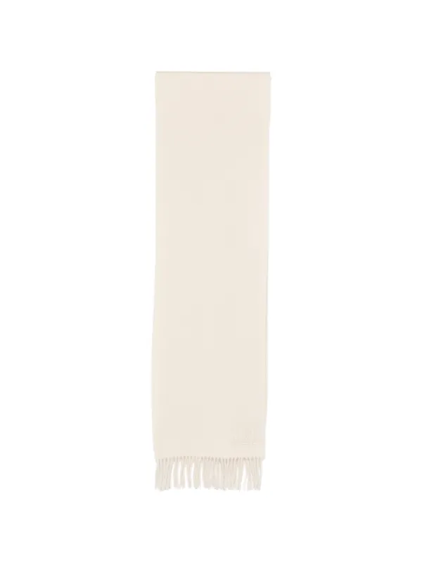 Max Mara Embroidered-logo Fringed Scarf in Neutrals