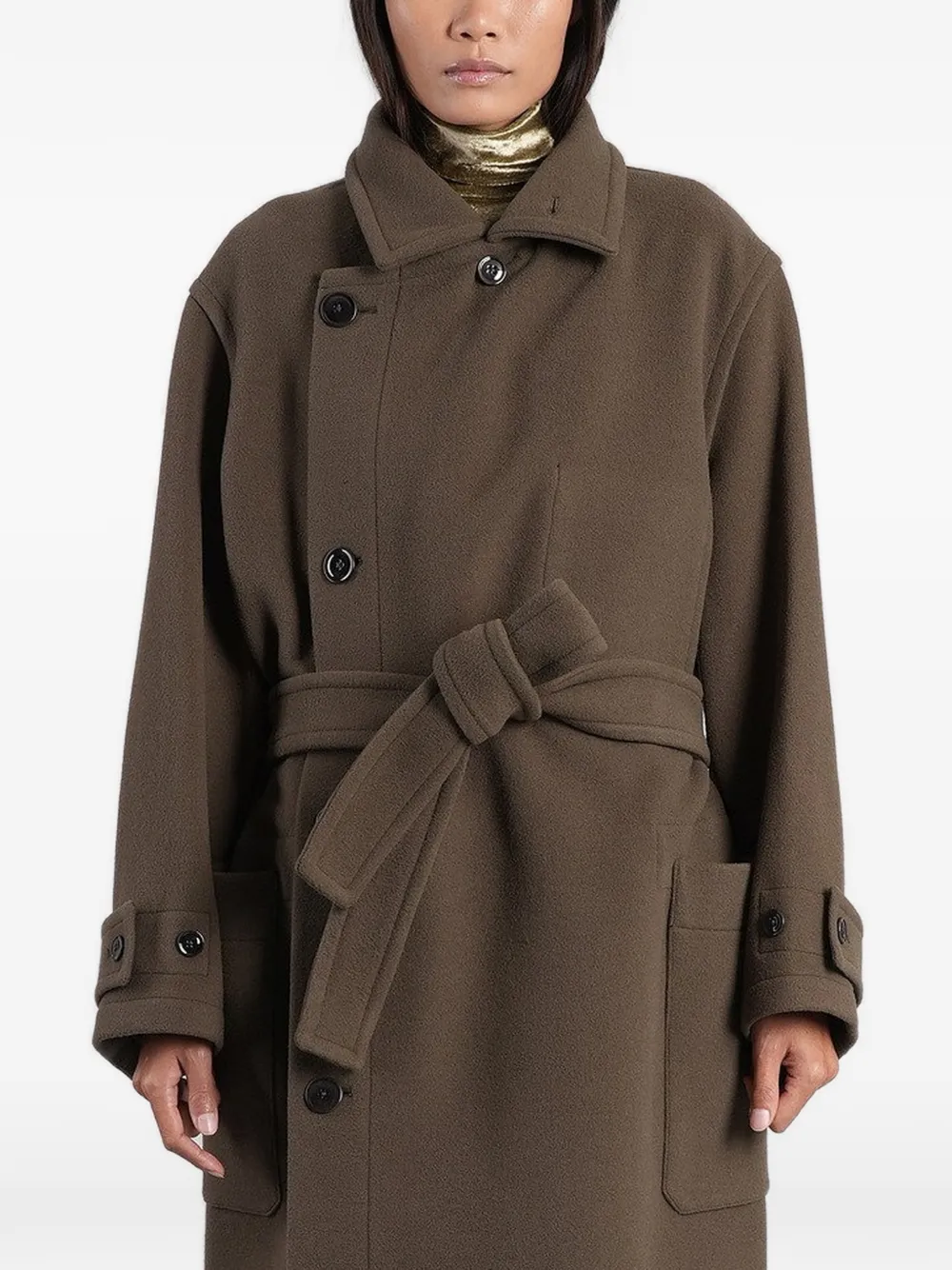 LEMAIRE wrap coat in wool - Green