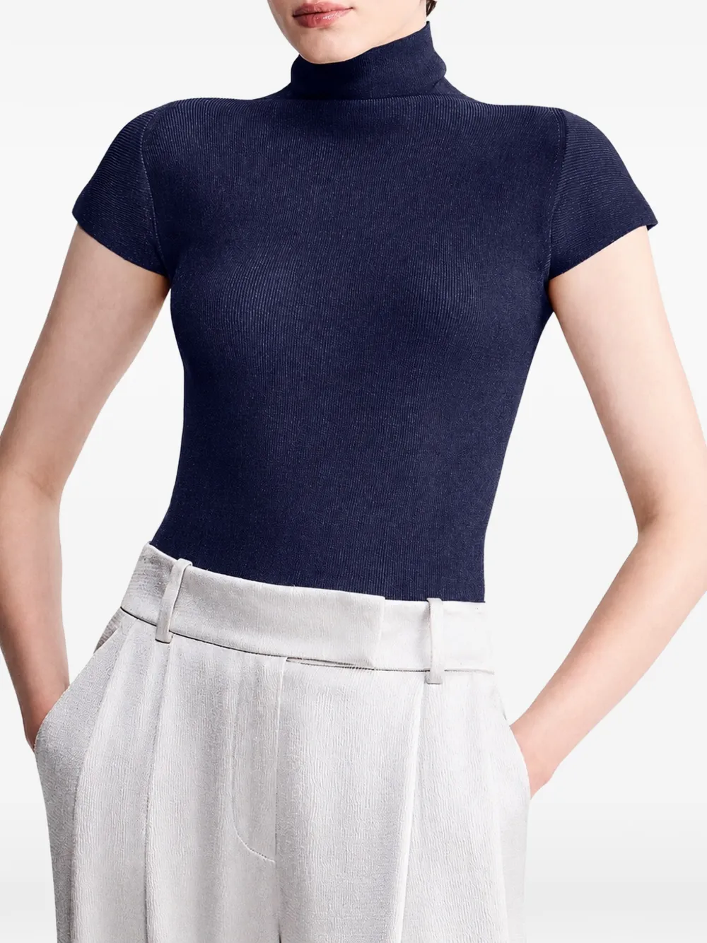 Giorgio Armani Ribgebreide trui met korte mouwen Blauw