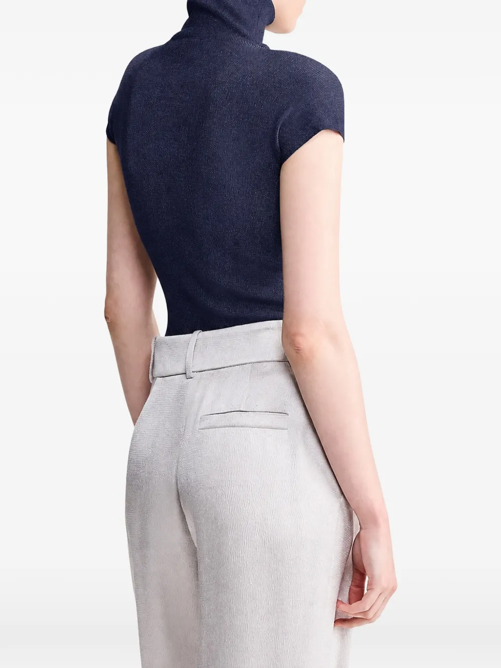 Giorgio Armani Ribgebreide trui met korte mouwen Blauw
