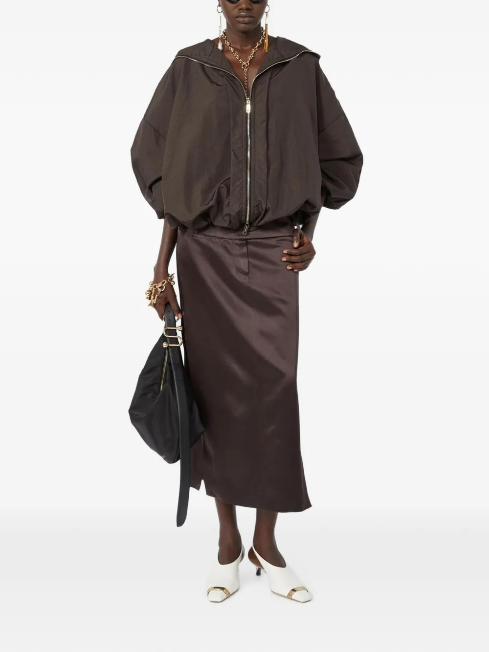Max Mara Oblare midi-rok met omslagtaille en zijsplit Bruin