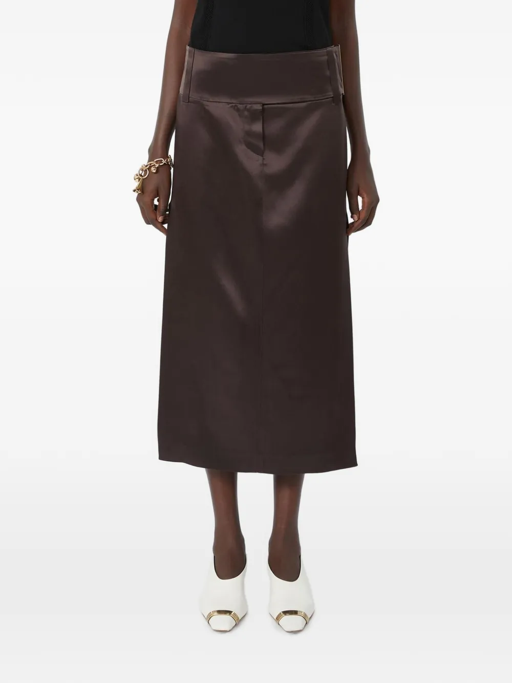 Max Mara straight-fit long satin skirt - chocolate - Braun