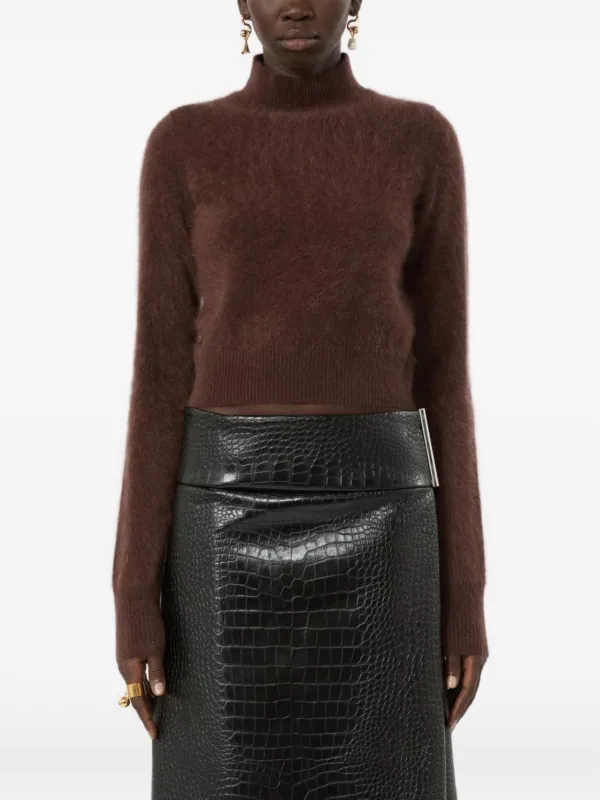 Sportmax Agio Cropped Cashmere Sweater in Brown