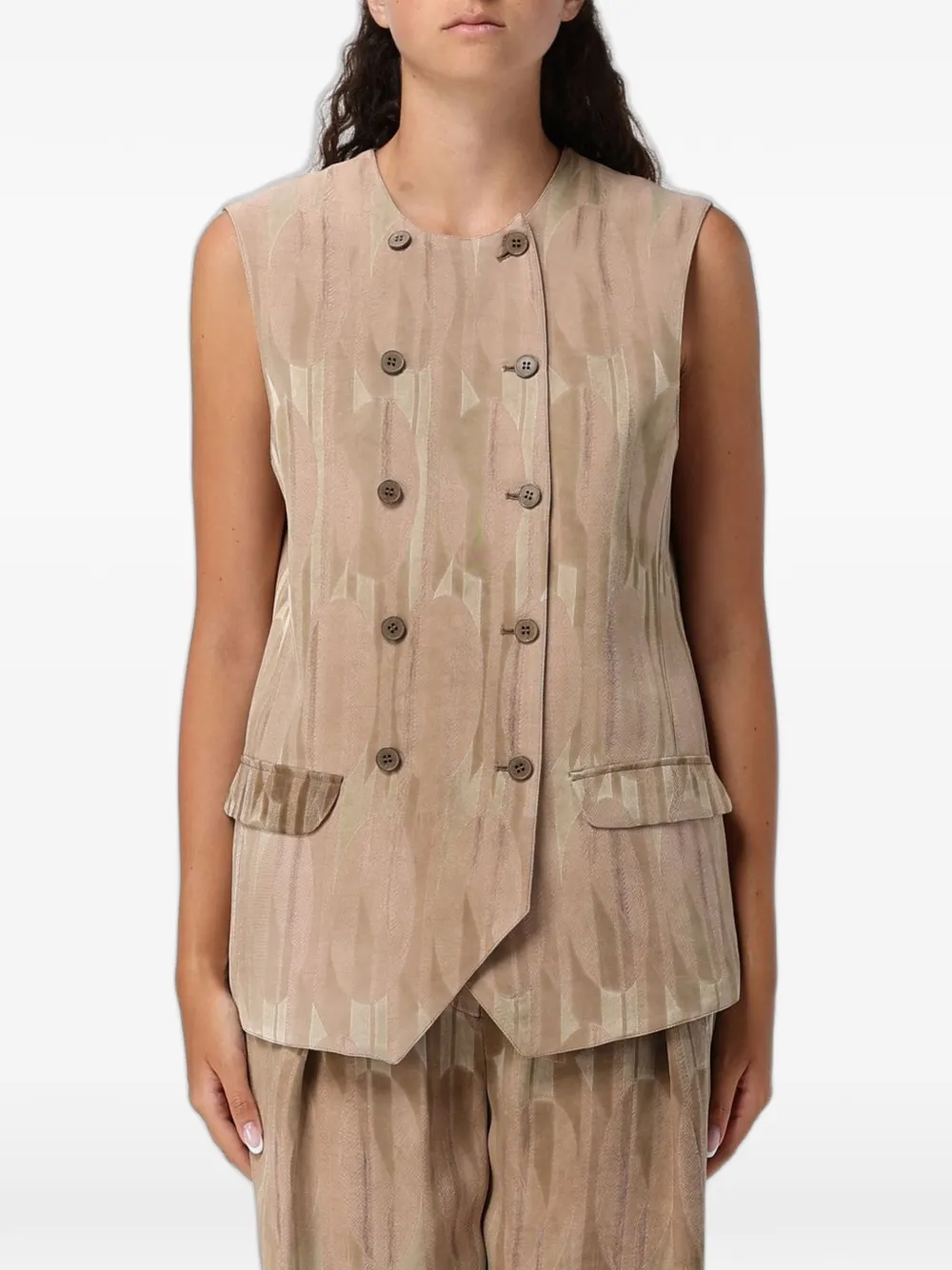 Emporio Armani double-breasted waistcoat in oval-patterned jacquard - Braun