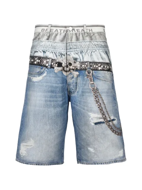 BREATH transfer-print denim shorts
