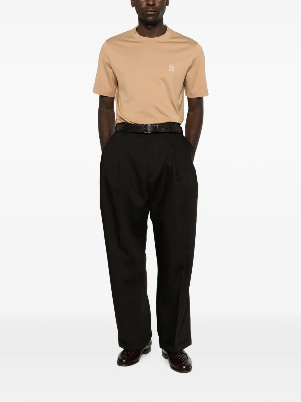 Brunello Cucinelli T-shirt met geborduurd logo Beige