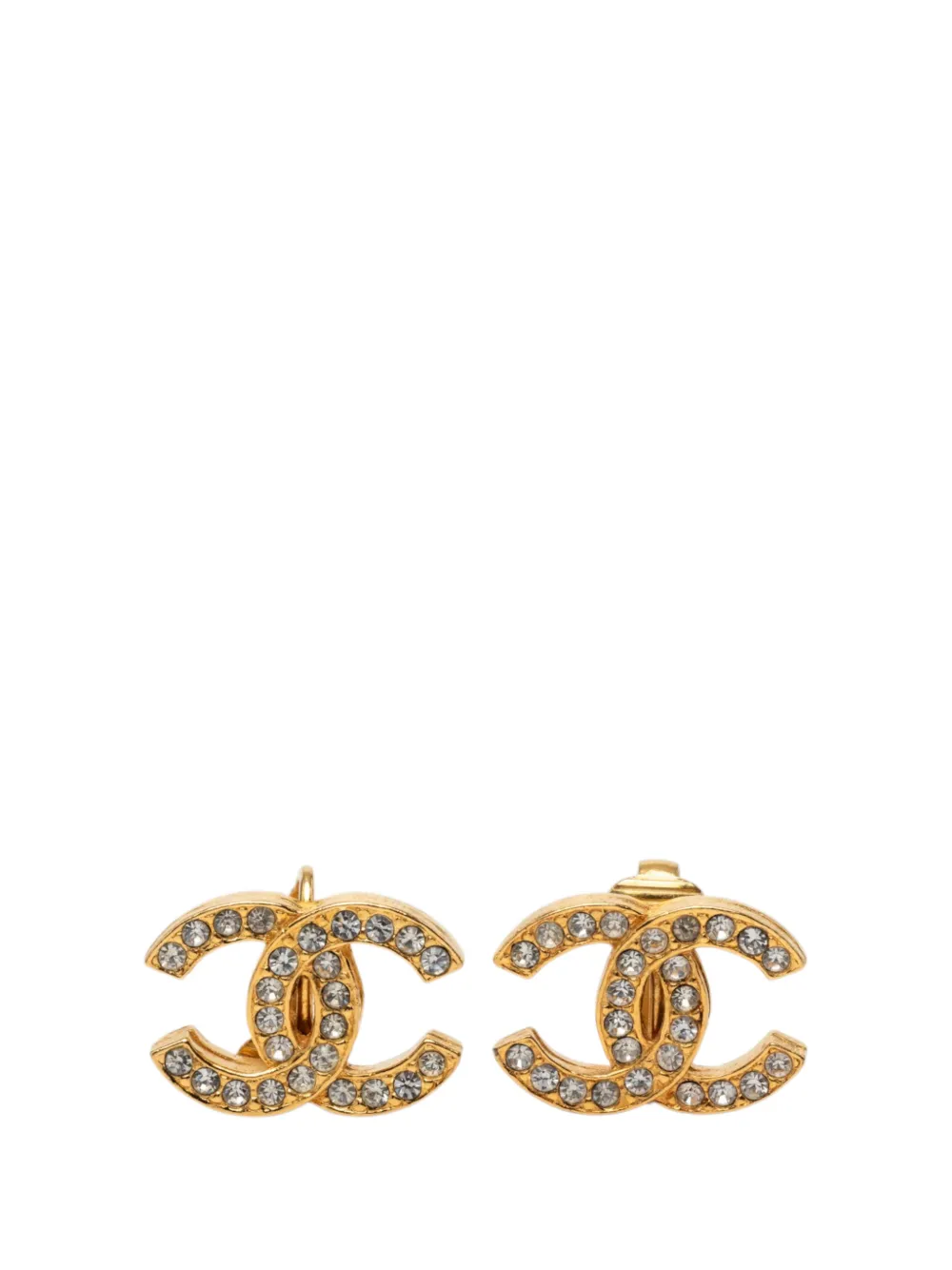 CHANEL Pre-Owned 1980-1990 CC Gold Plated Strass Clip On Earrings costume earrings - Oro