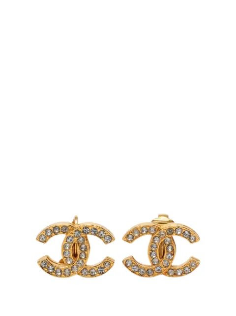 CHANEL Pre-Owned 1980-1990 CC Gold Plated Strass Clip On Earrings costume earrings