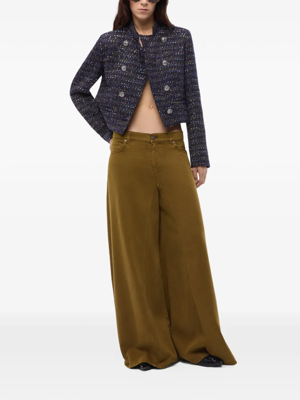 PINKO cropped Bouclé tweed jacket with metal buttons Blauw
