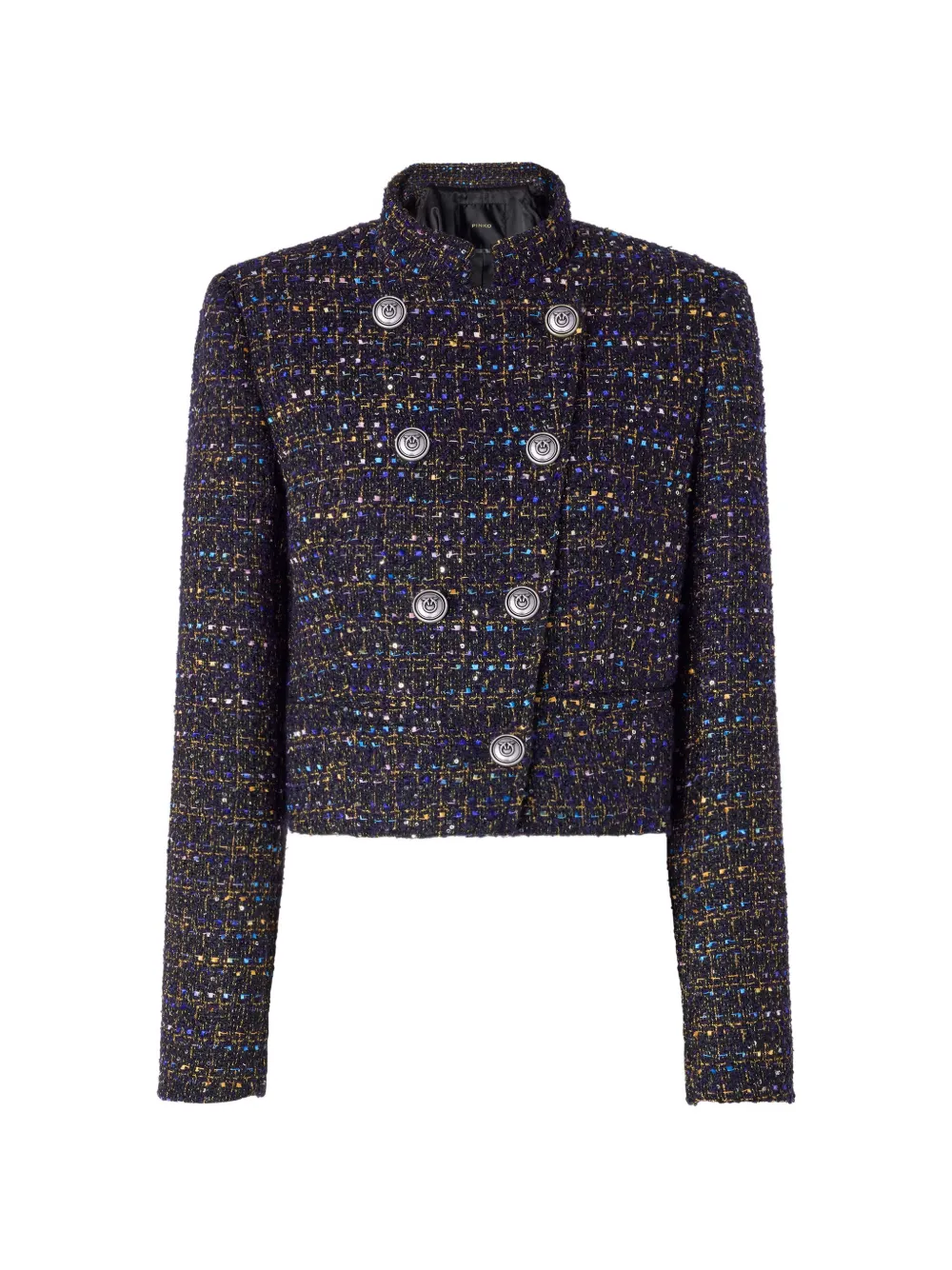 PINKO cropped Bouclé tweed jacket with metal buttons - Blu
