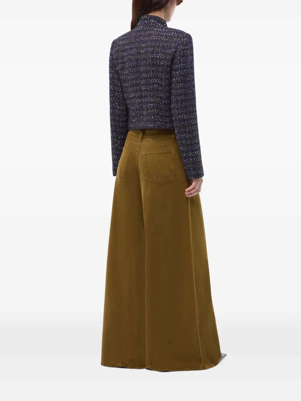 PINKO cropped Bouclé tweed jacket with metal buttons Blauw