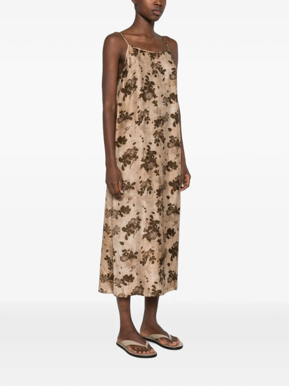 Uma Wang Anaya midi-jurk met bloemenprint Bruin