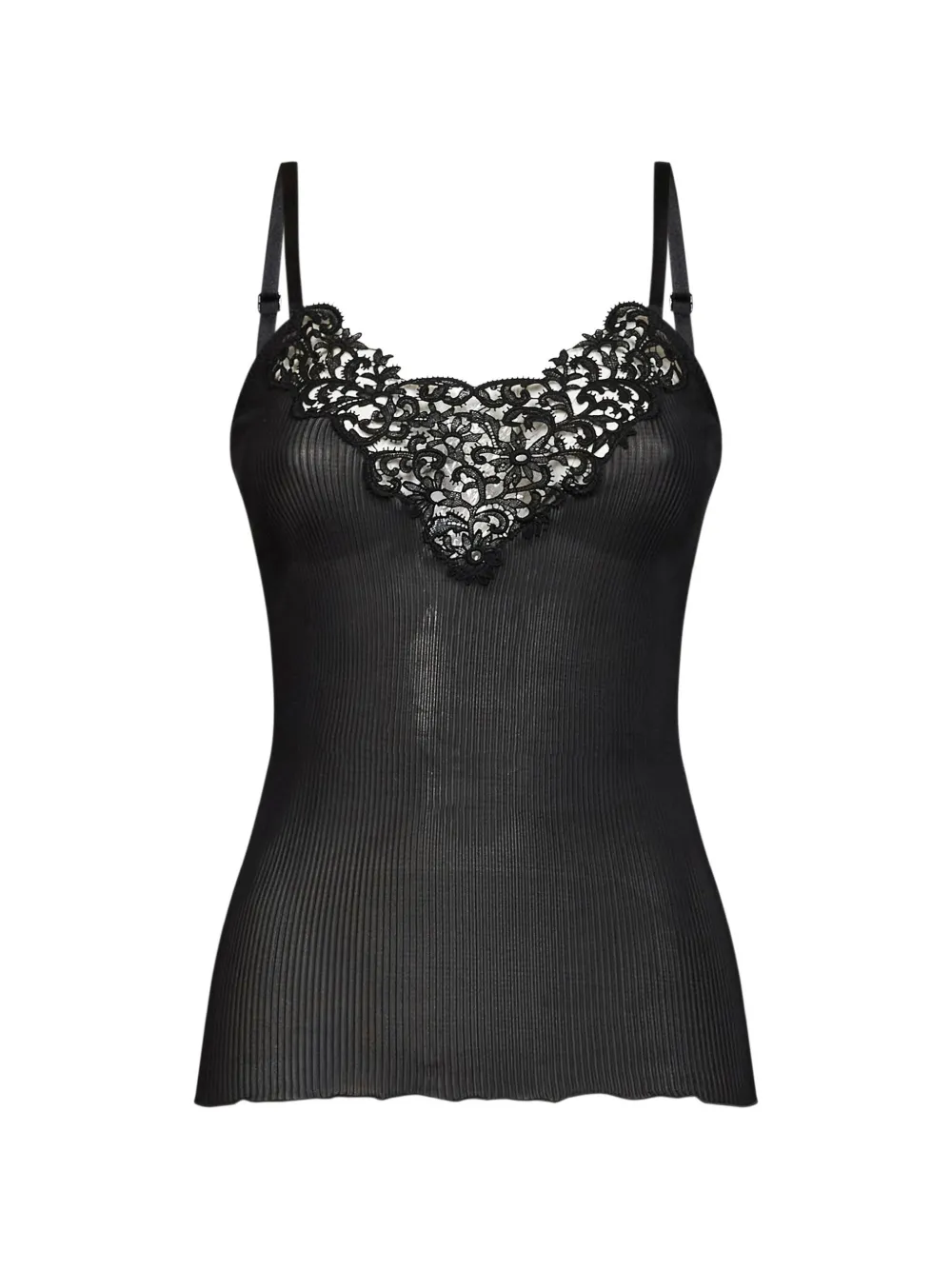 Saint Laurent black ribbed silk knit guipure tank top - Schwarz