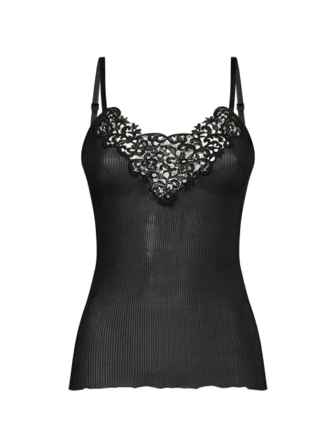 Saint Laurent black ribbed silk knit guipure tank top