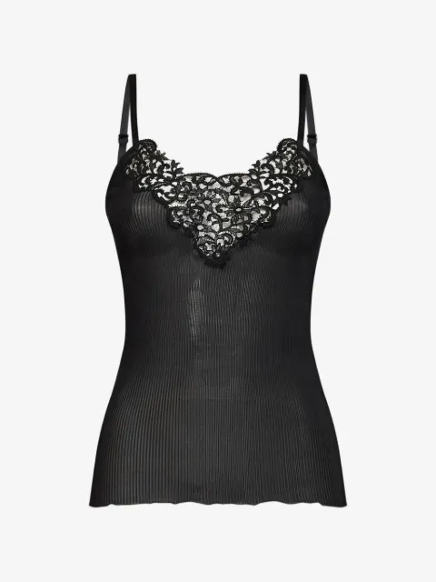 Saint Laurent black ribbed silk knit guipure tank top