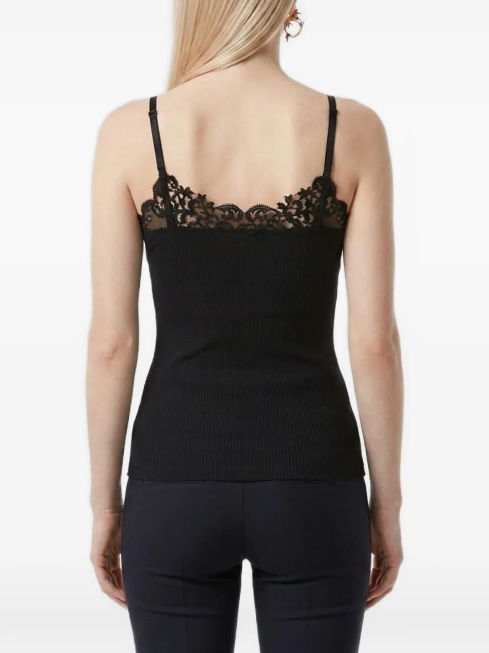 Saint Laurent Zijden geribbelde guipure tanktop Zwart