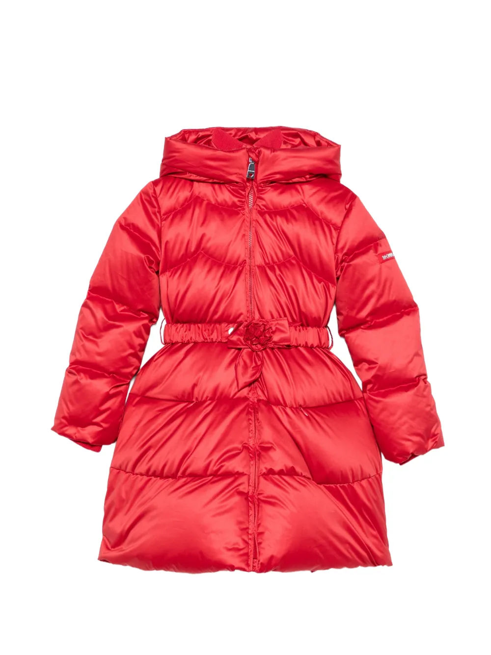 Monnalisa belted floral-appliqué coat - Rosso