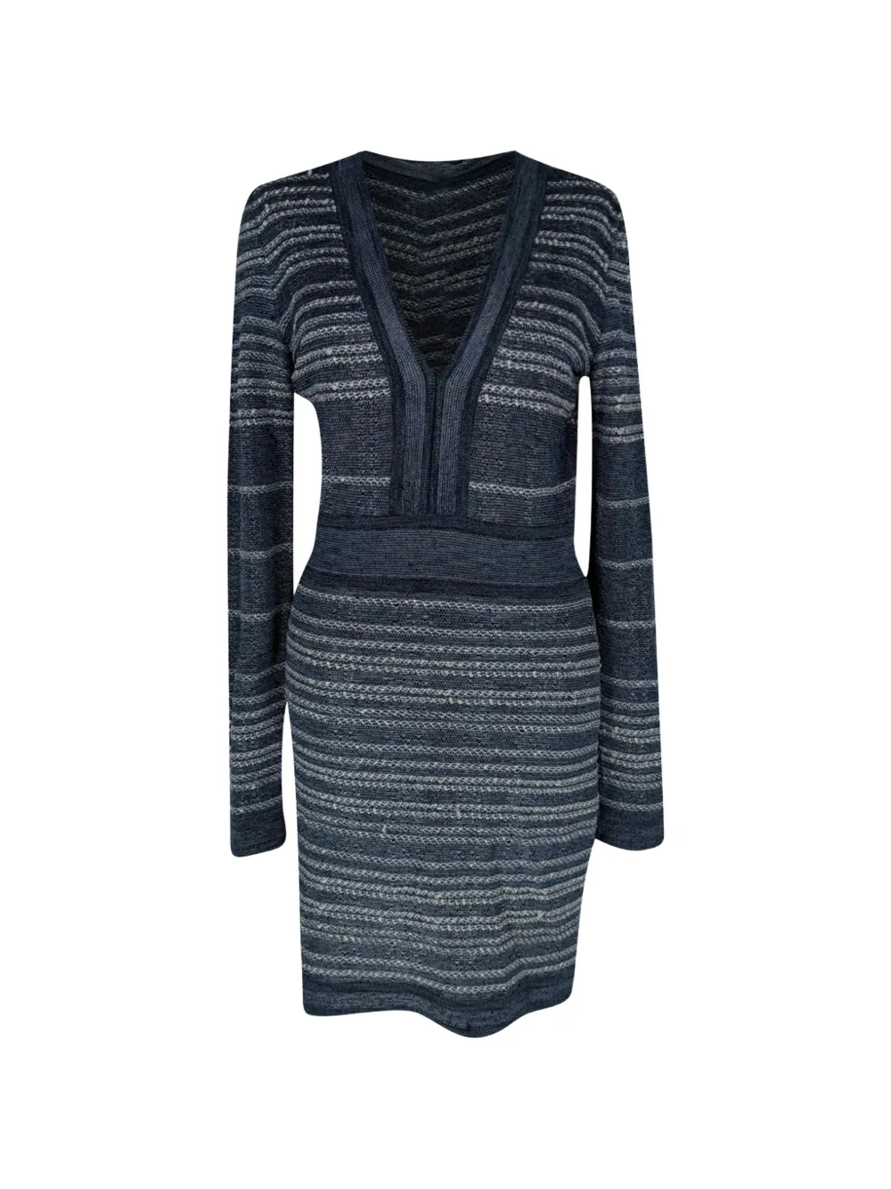 Balmain Pre-Owned V-neck striped dress - Blau