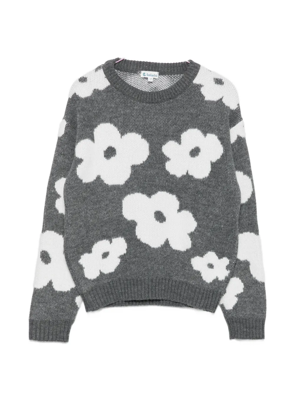 LALALU crew neck floral-intarsia sweater - Grigio