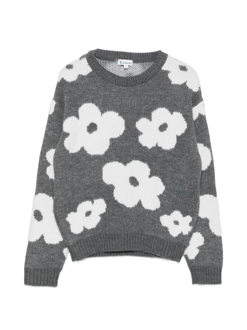 LALALU crew neck floral-intarsia sweater - Grigio