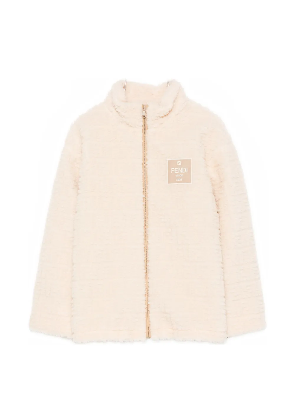 Fendi Kids logo-patch teddy-texture jacket - Toni neutri