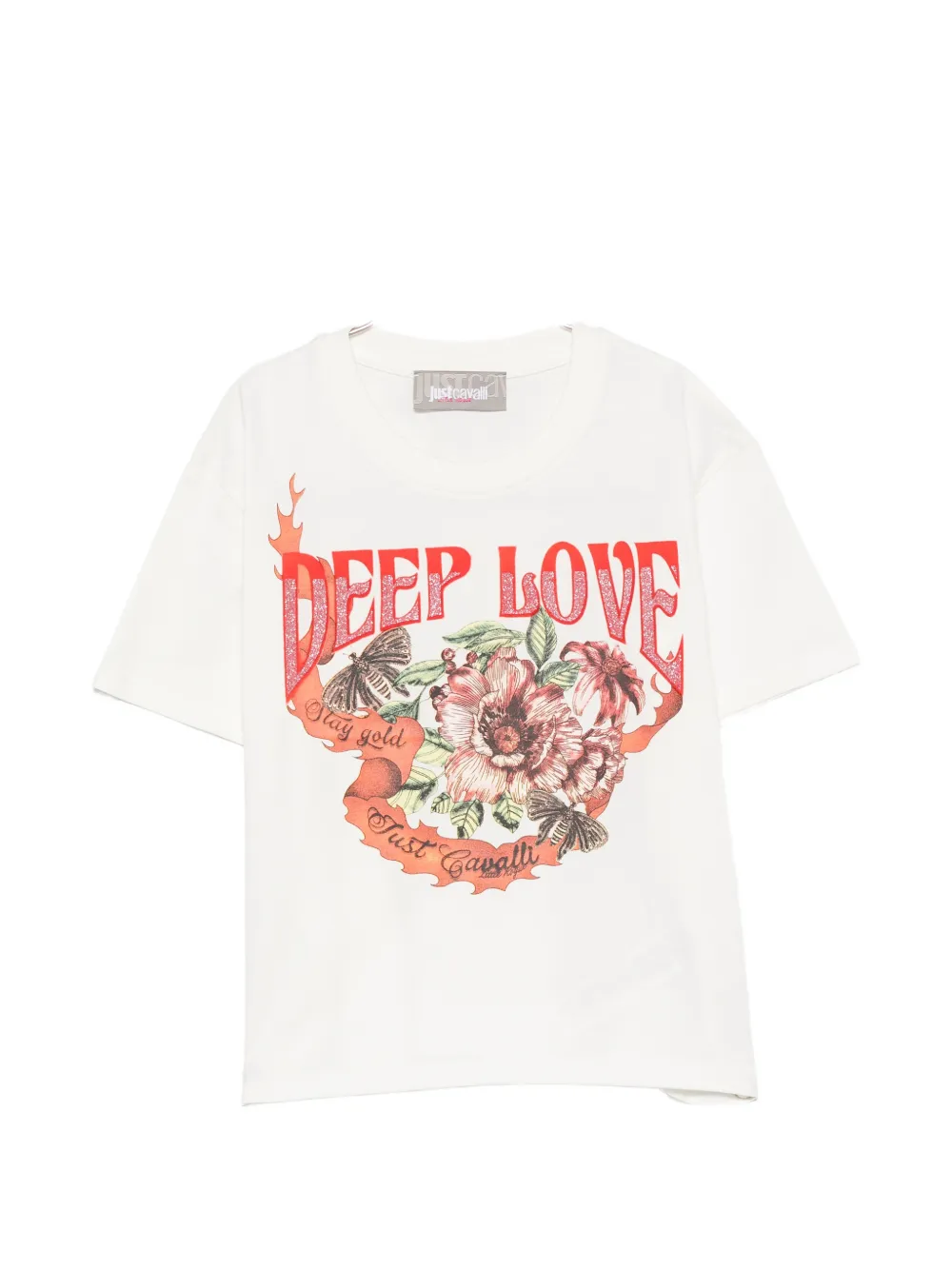 Roberto Cavalli Junior glitter-print floral-print T-shirt - Bianco