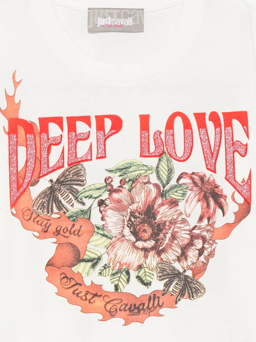 Roberto Cavalli Junior T-shirt met bloemenprint en glitters Wit