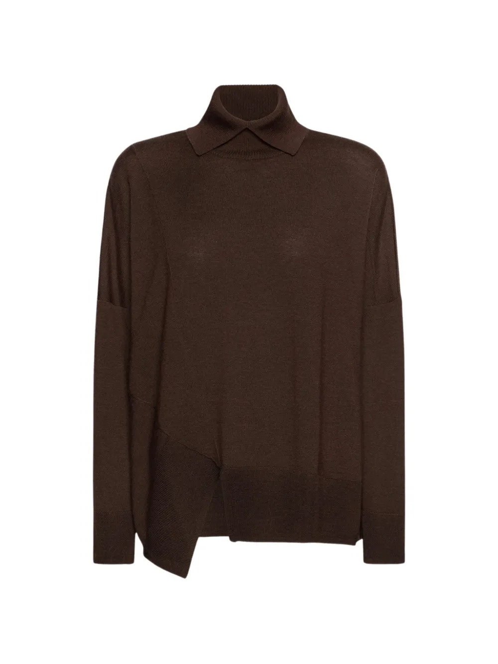 Elena Miro' Turtleneck Asymmetric-hem Sweater In Brown