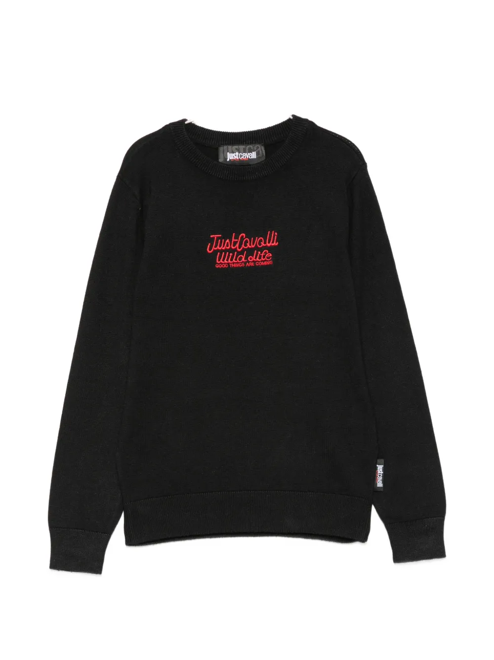 Roberto Cavalli Junior embroidered-logo crew-neck sweater - Nero
