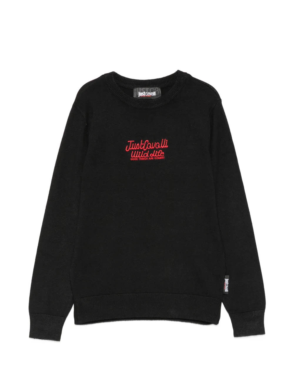 Roberto Cavalli Junior embroidered-logo crew-neck sweater - Nero