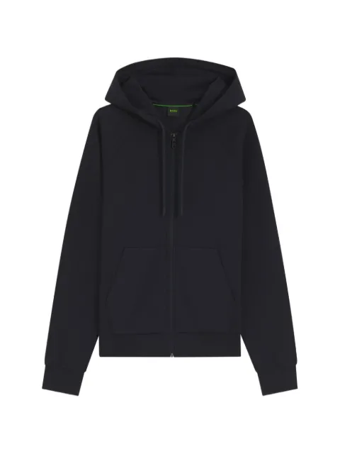 BOSS stretch-cotton zip-up hoodie with puff logo