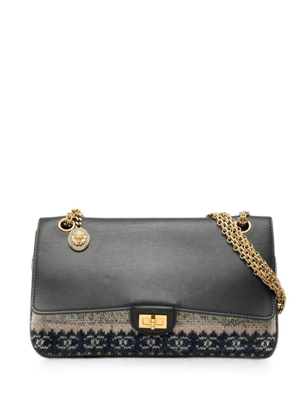 CHANEL Pre-Owned 2016-2017 Smooth Calfskin and Knit Reissue 2.55 Medallion Nude Double Flap 226 shoulder bag - Nero