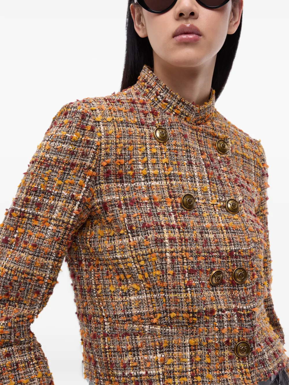 PINKO Bouclé tweed jacket with contrasting buttons Bruin
