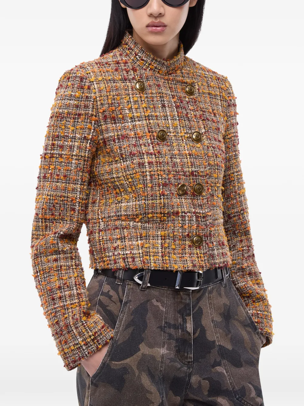 PINKO Bouclé tweed jacket with contrasting buttons Bruin