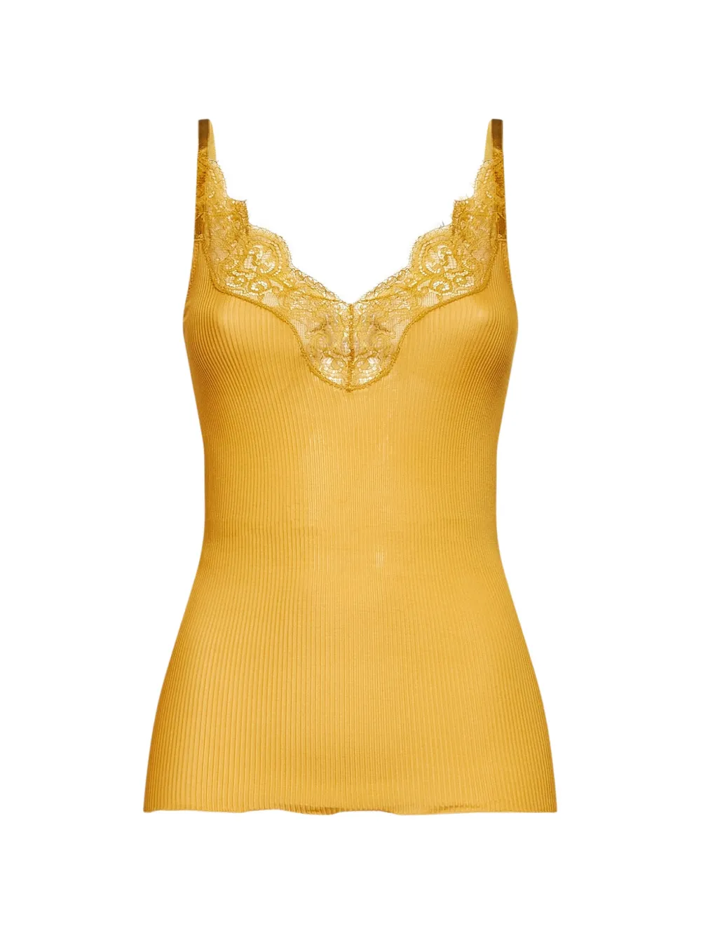 Saint Laurent laced tank top in ribbed silk - Gelb