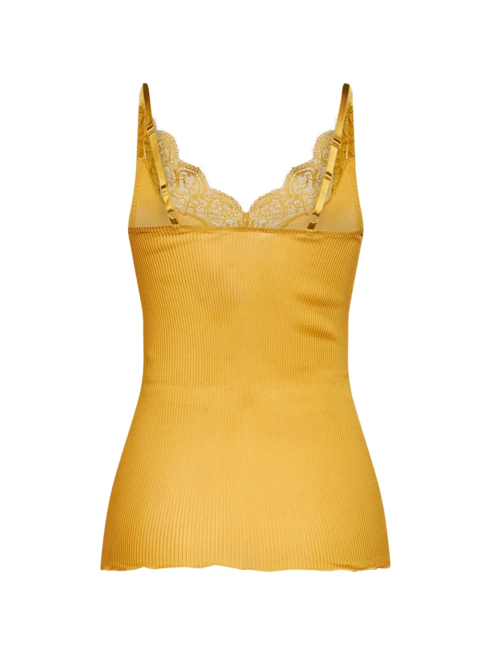 Saint Laurent Geribbelde zijden tanktop met kant Geel