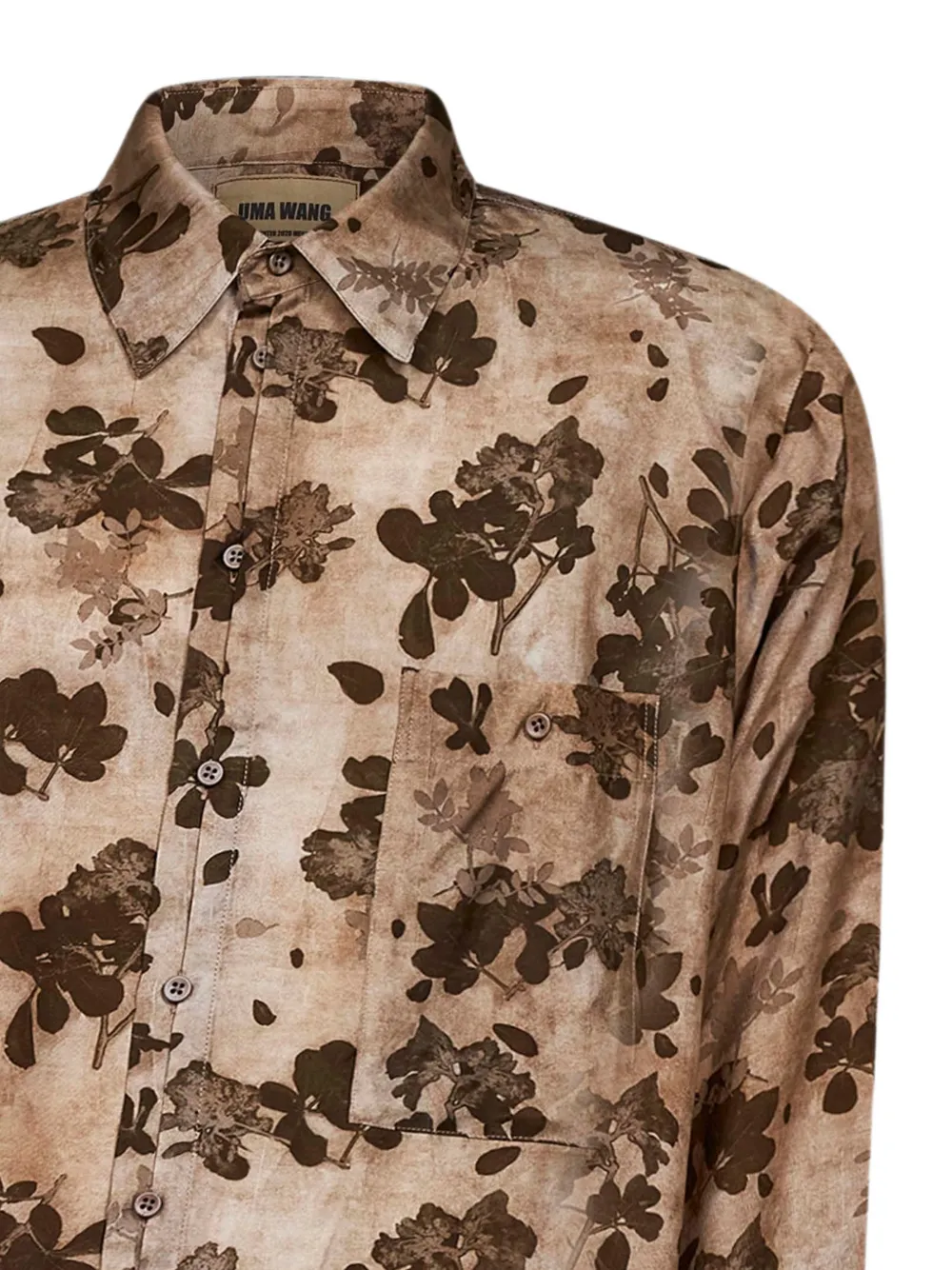 Uma Wang Overhemd met bloemenprint en borstzak Bruin