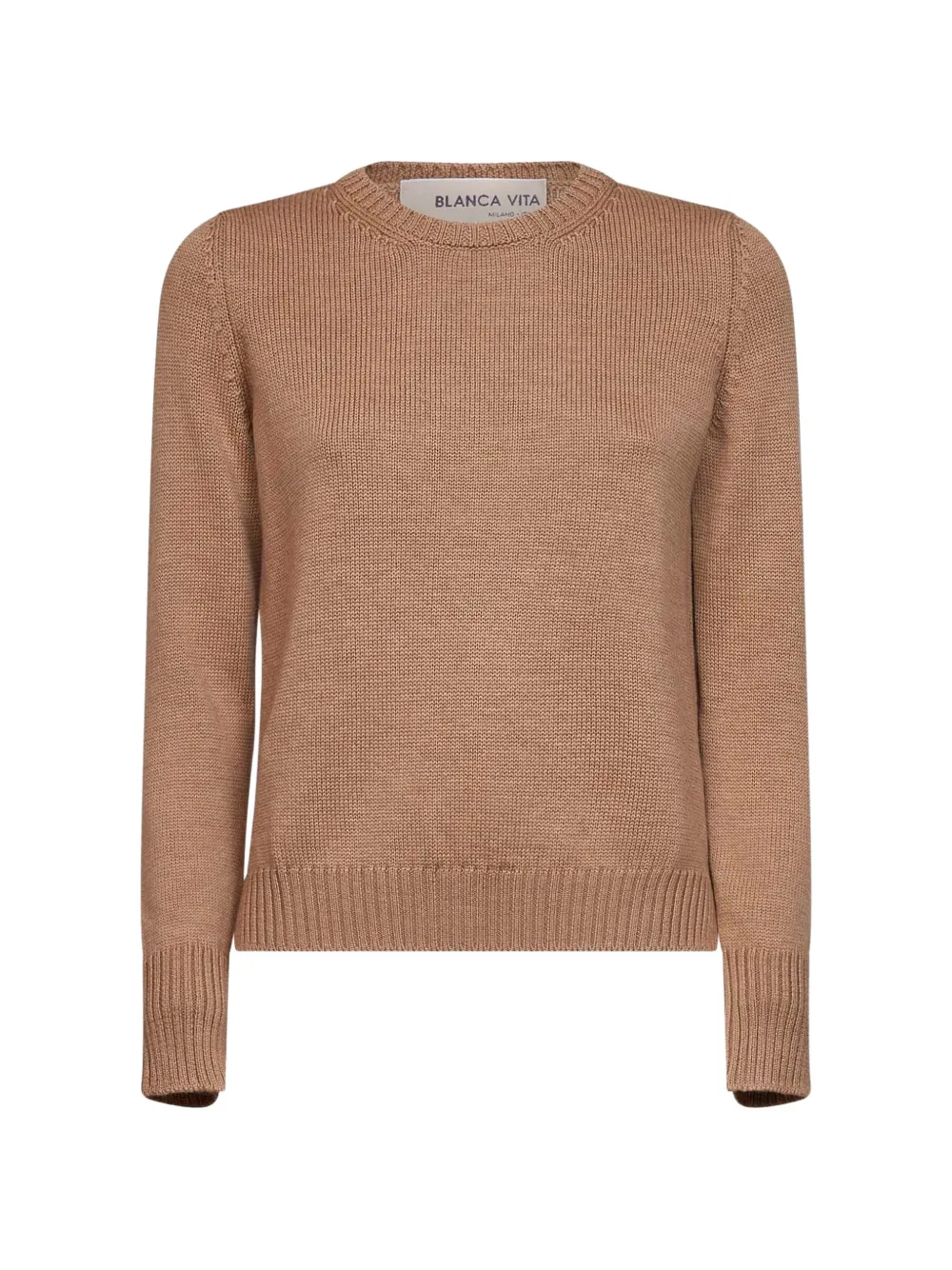 Blanca Vita ribbed-trim crew neck sweater - Marrone