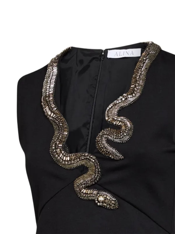 black snake mini dress Alina snake-embroidered V-neck | Color:Black/White