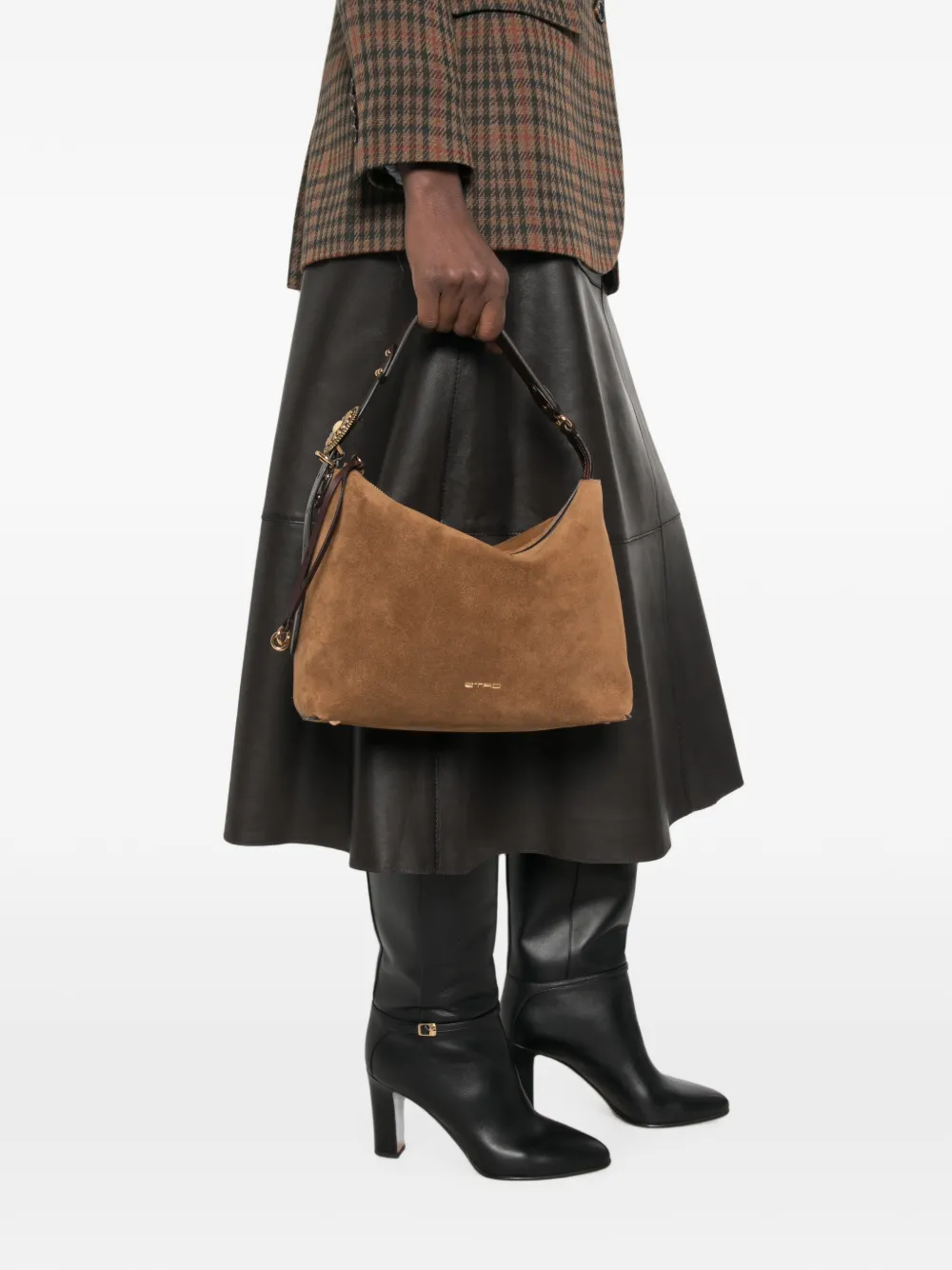 ETRO Suède schoudertas met logoplakkaat Bruin