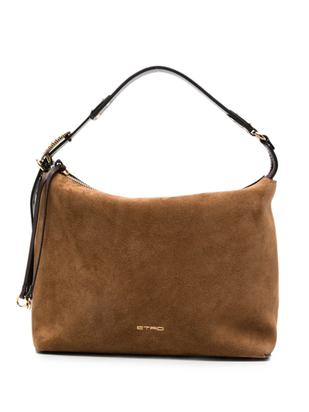 ETRO logo-plaque suede shoulder bag - Marrone