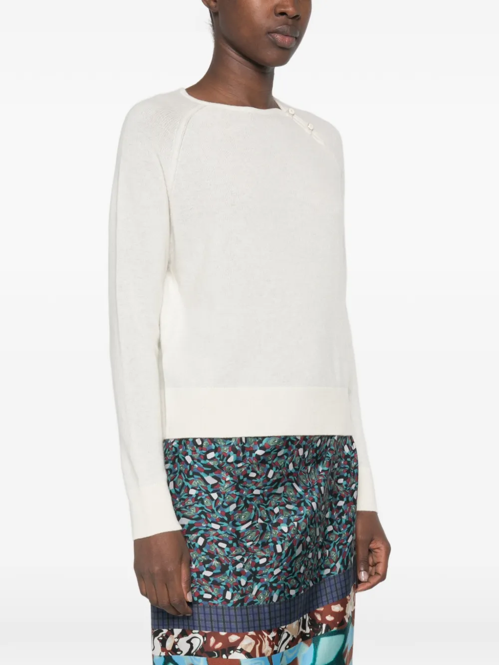Forte Trui met raglan mouwen en knoopdetail Beige